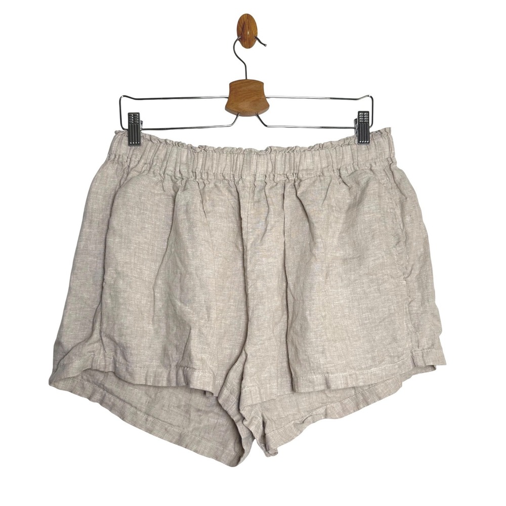 Quince Linen Shorts Pajama Set Women Large Flax Beige Elastic Waist Pockets